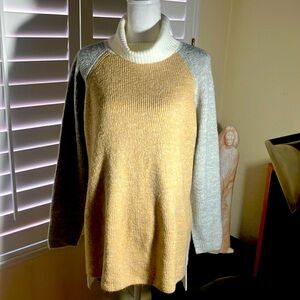 🩶🤎LANE BRYANT Tan, Gray & White Turtle Neck Sweater Long Sleeves NWT SZ 14/16